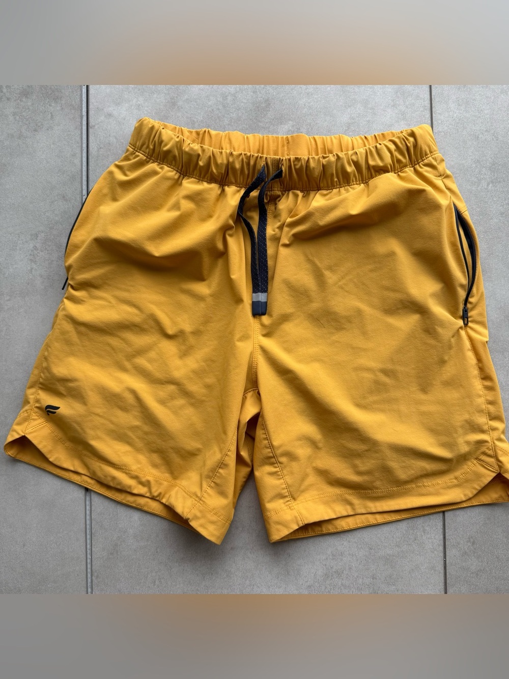 Fabletics trunk shorts Medium Yellow boxer lined  logo elastic waist pockets